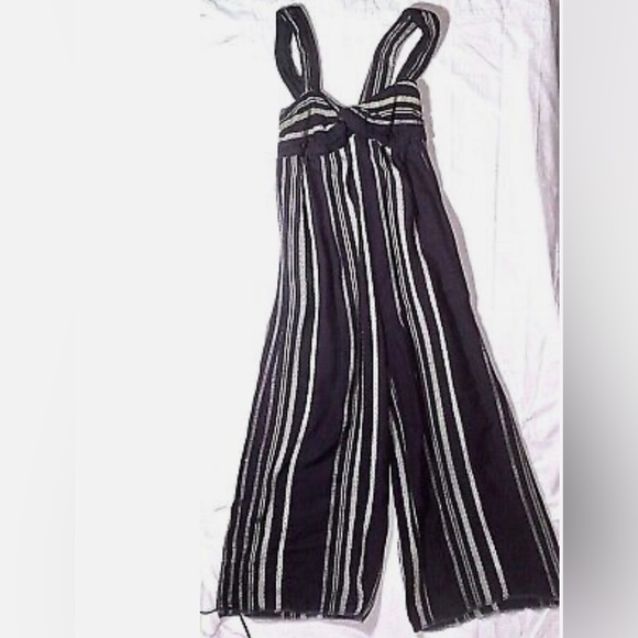 Free People Breezin Through Jumpsuit Sm Black Green Boho Hippie Wide Leg Pants - Picture 3 of 7